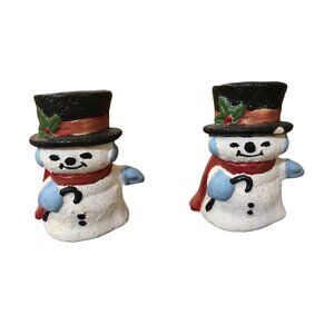 Two Snowman Candlestick Holders Some Wear